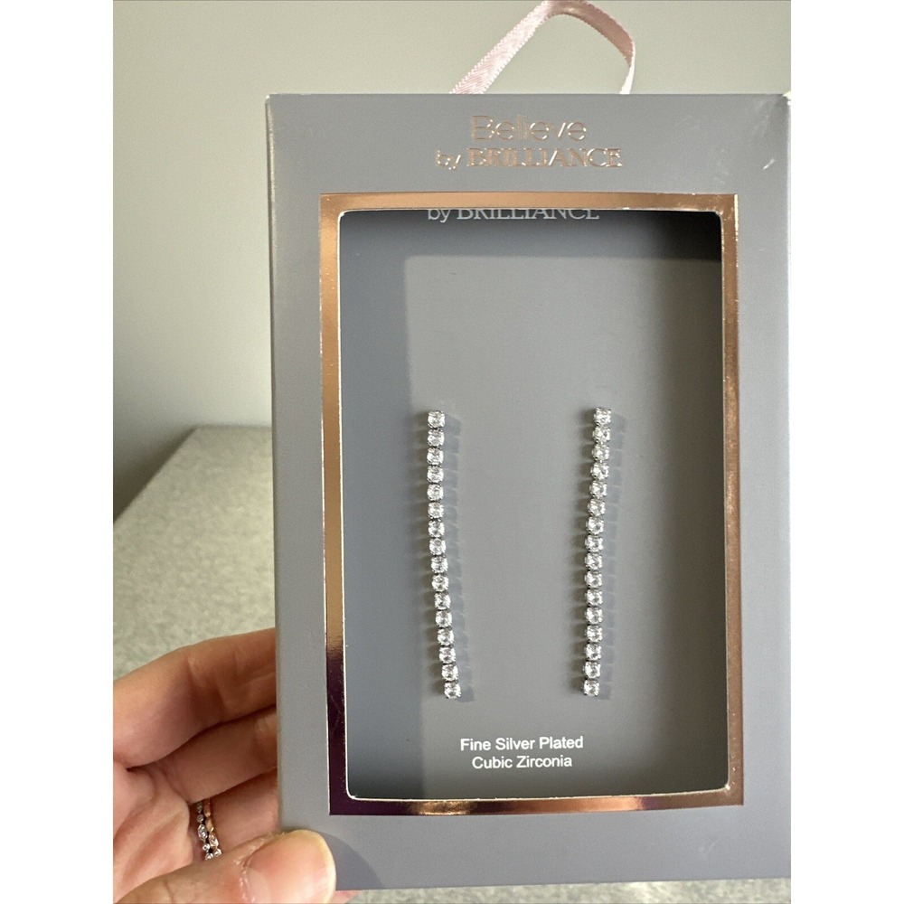 Believe by Brilliance Silver Plated Cubic Zirconia Drop Dangle Earrings Line - Picture 4 of 11